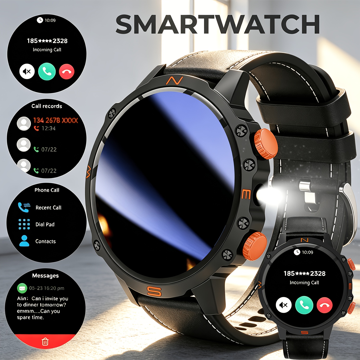 New Smartwatch with LED Light & Wireless Calling Features