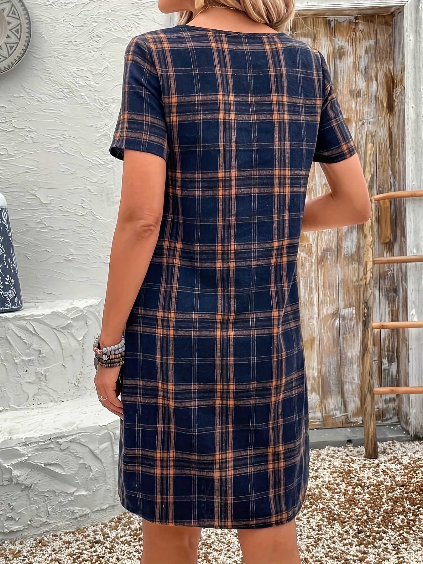 womens elegant print short sleeve dress pockets - Temu