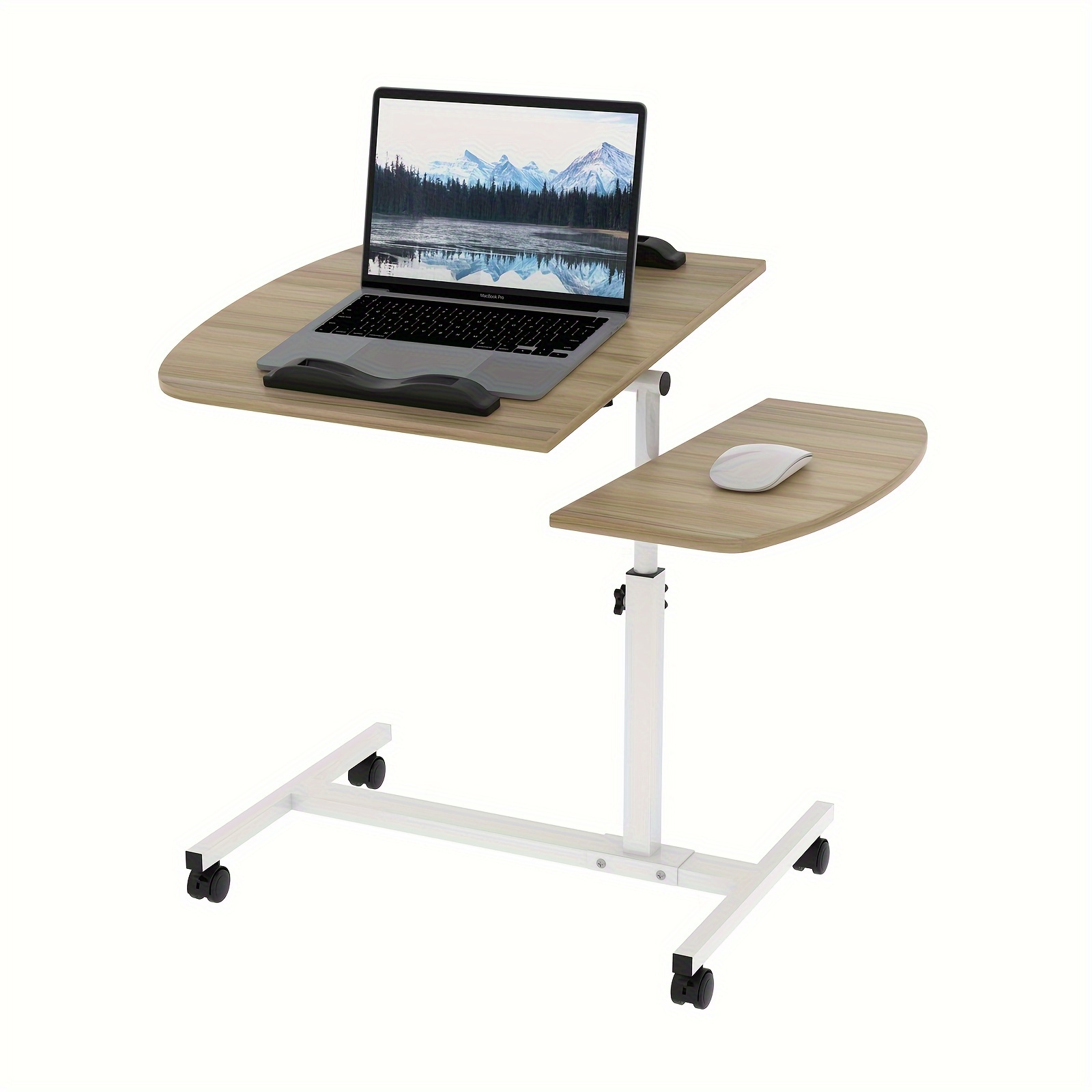 

Bureau Mobile en Bois à Hauteur Réglable avec Porte-Souris Séparé - Rotatif à 360°, Table Pliable pour Ordinateur Portable, 24"x16", Panneau de Facile à Nettoyer, 4 Roues pour un Déplacement Facile