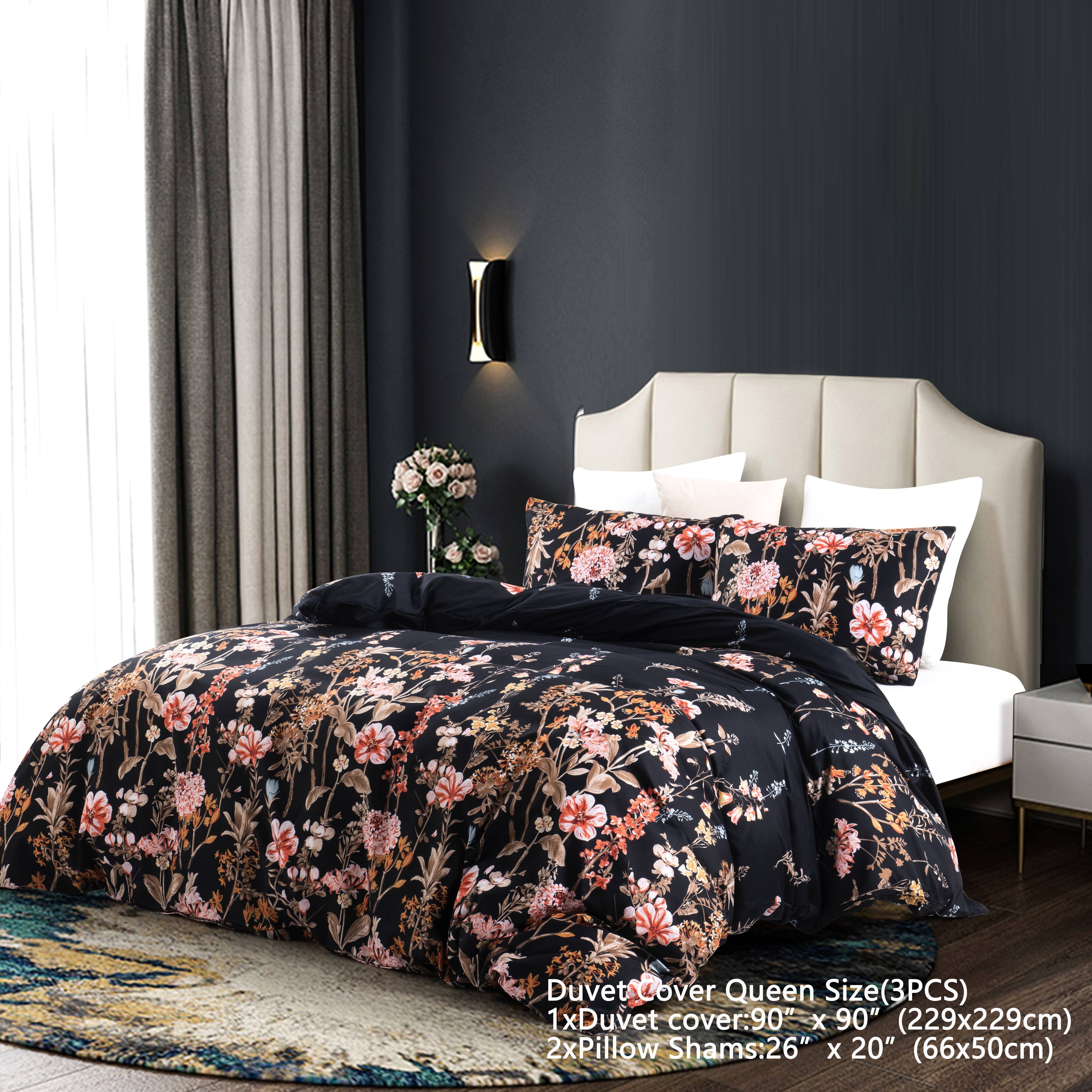black floral duvet cover set full queen comforter cover set - Temu
