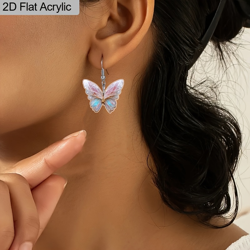 Women's Exquisite Purple Blue Butterfly Drop Earrings, Fashionable