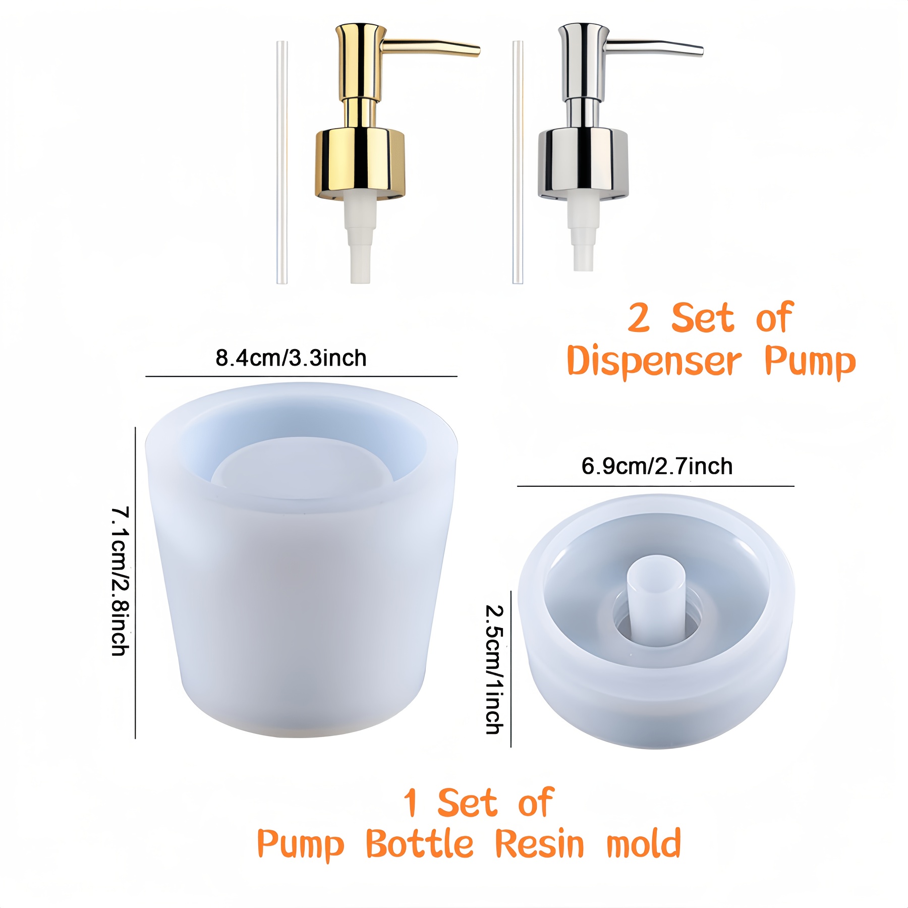 TEMU 1 Set Round Pump Bottle Resin Mold And 2 Sets Dispensers, Resin Casting Mold Kit, Silicone Molds Epoxy Resin Molds, , Suitable For Craft