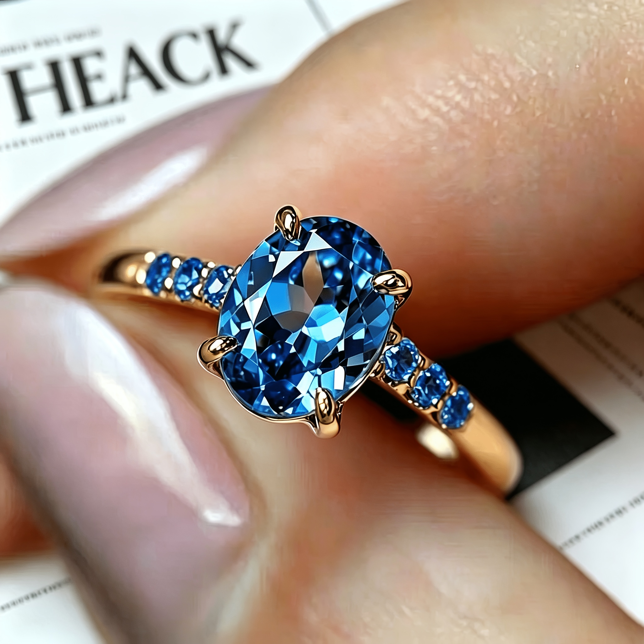 TEMU An Oval-shaped Blue Synthetic Synthetic Cubic Zirconiaia Ring, Niche, Elegant, Fashionable, And Popular In European And