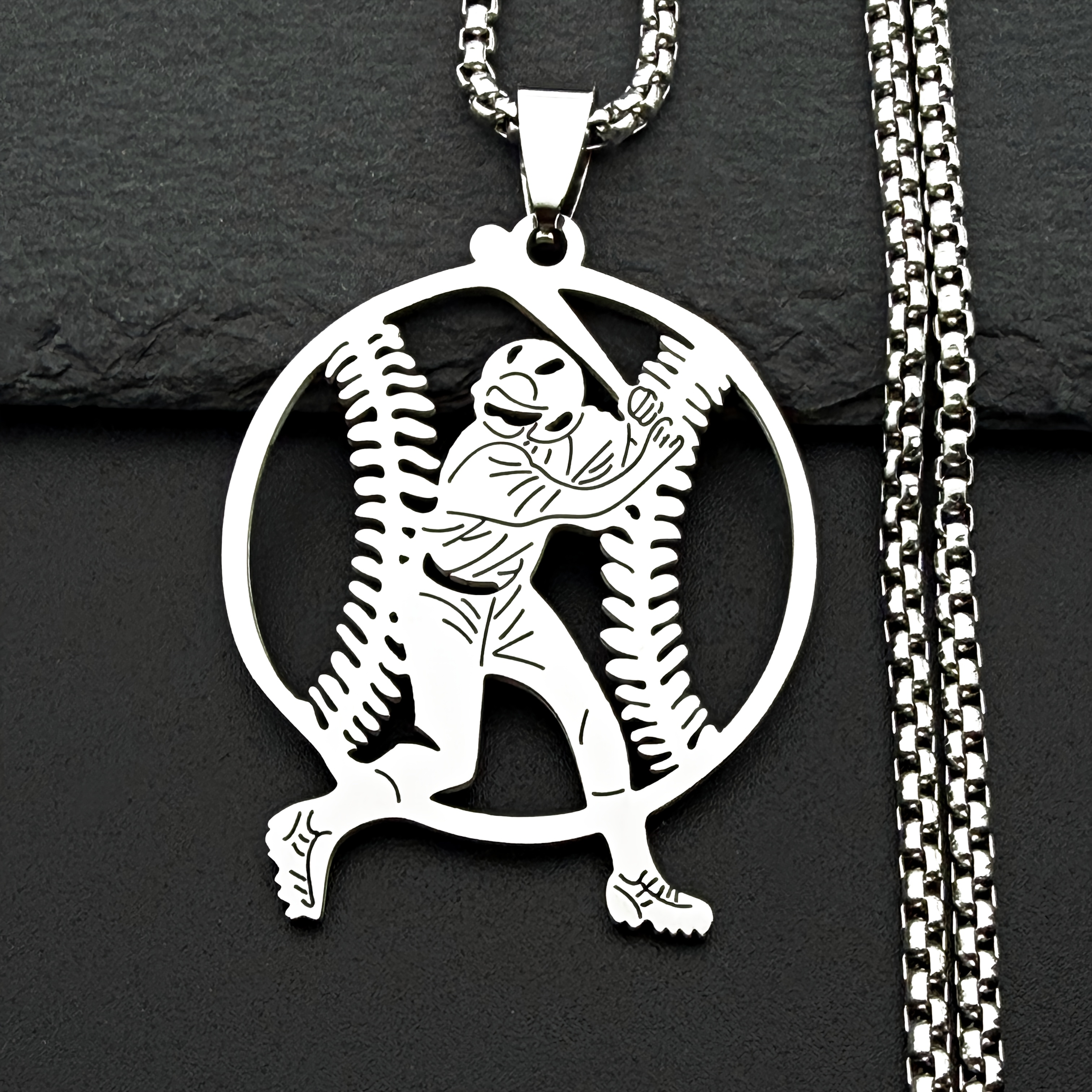 TEMU Collier pour homme et femme avec pendentif de baseball et de softball Hip Hop, chaîne de sport football en acier inoxydable argenté