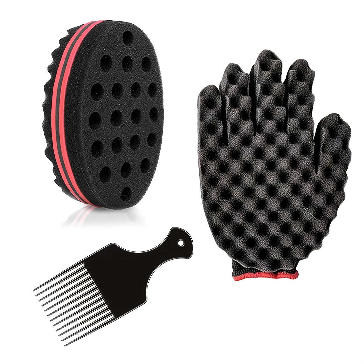 TEMU Ensemble de 3 pièces HIKEIYU éponge et peigne pour cheveux afro crépus, convient aux cheveux courts bouclés, dreadlocks, outil de coiffage pour