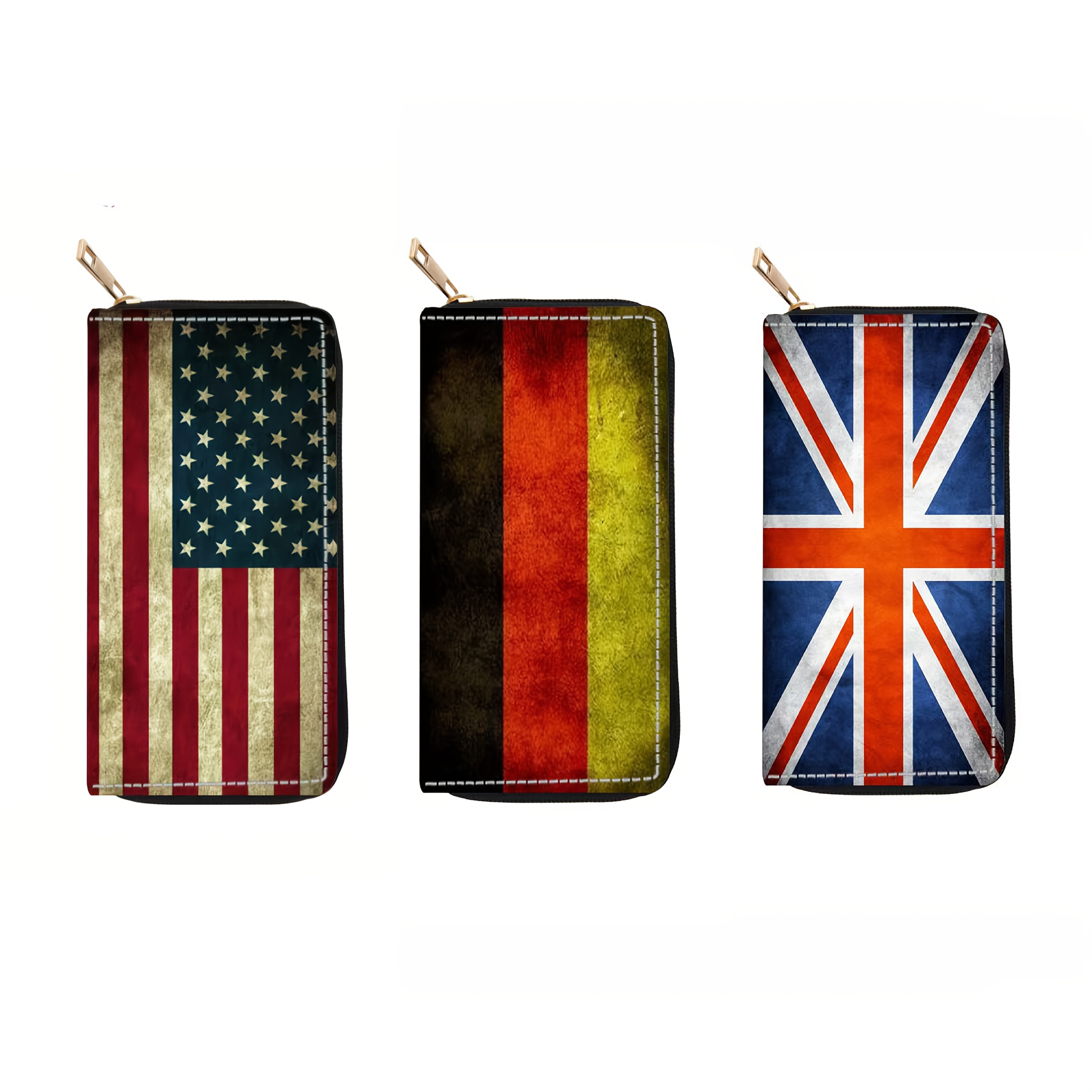 

[ ] Patriotic American Flag Vintage Synthetic Leather Wallet - Trendy Zippered Long Purse With Multiple Card Slots, , & Stylish For Use