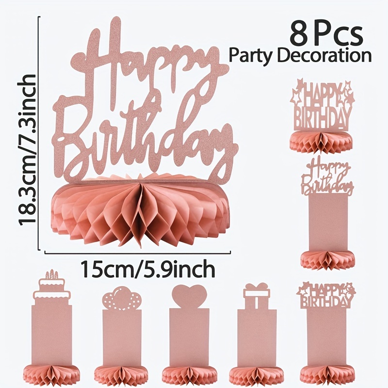 8pcs Rose Gold Birthday Decorations Honeycomb Centerpieces, Rose Gold Photo Table Topper Birthday Party Supplies, Birthday Gifts For Celebration