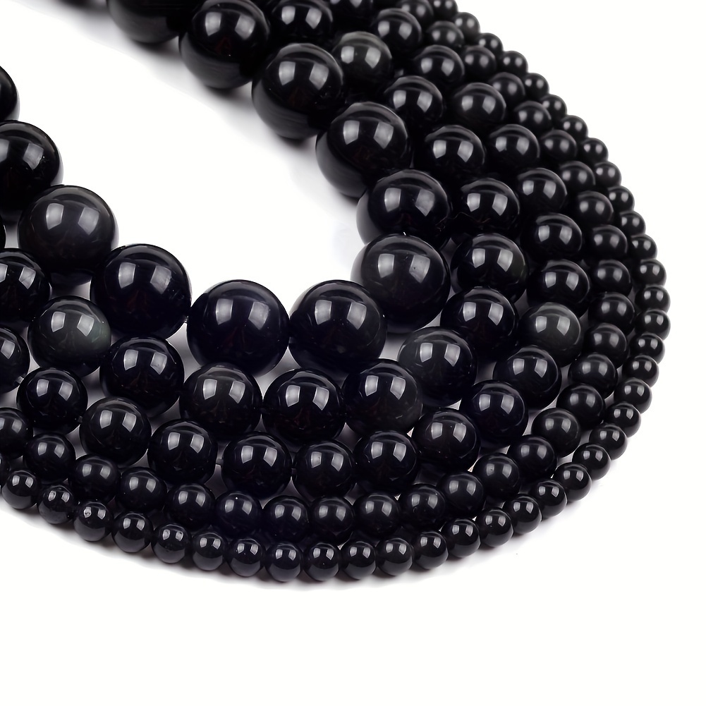 

Lomuine Black Beads, 4mm-12mm Polished Natural Stone Round Spacer Beads, For Making - Bracelets & Necklaces, 15" Strand