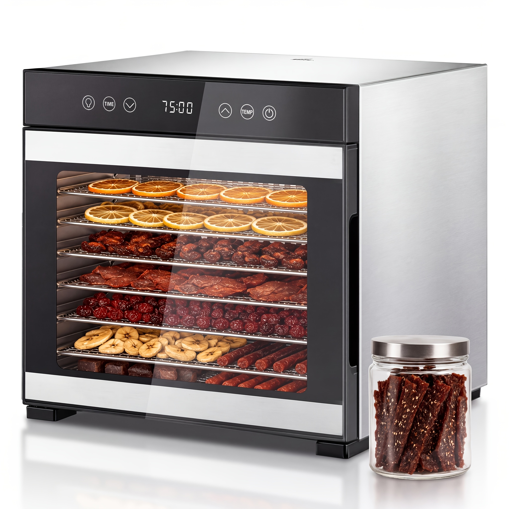 Image of Food Dehydrator Stainless Steel 8pcs Stainless Steel Trays, Variable Temperature Control 35-85, 48h Timer, 10 , 650w, For , Fruits, Vegetables Herbs, . Recipe Book With 67 Ideas