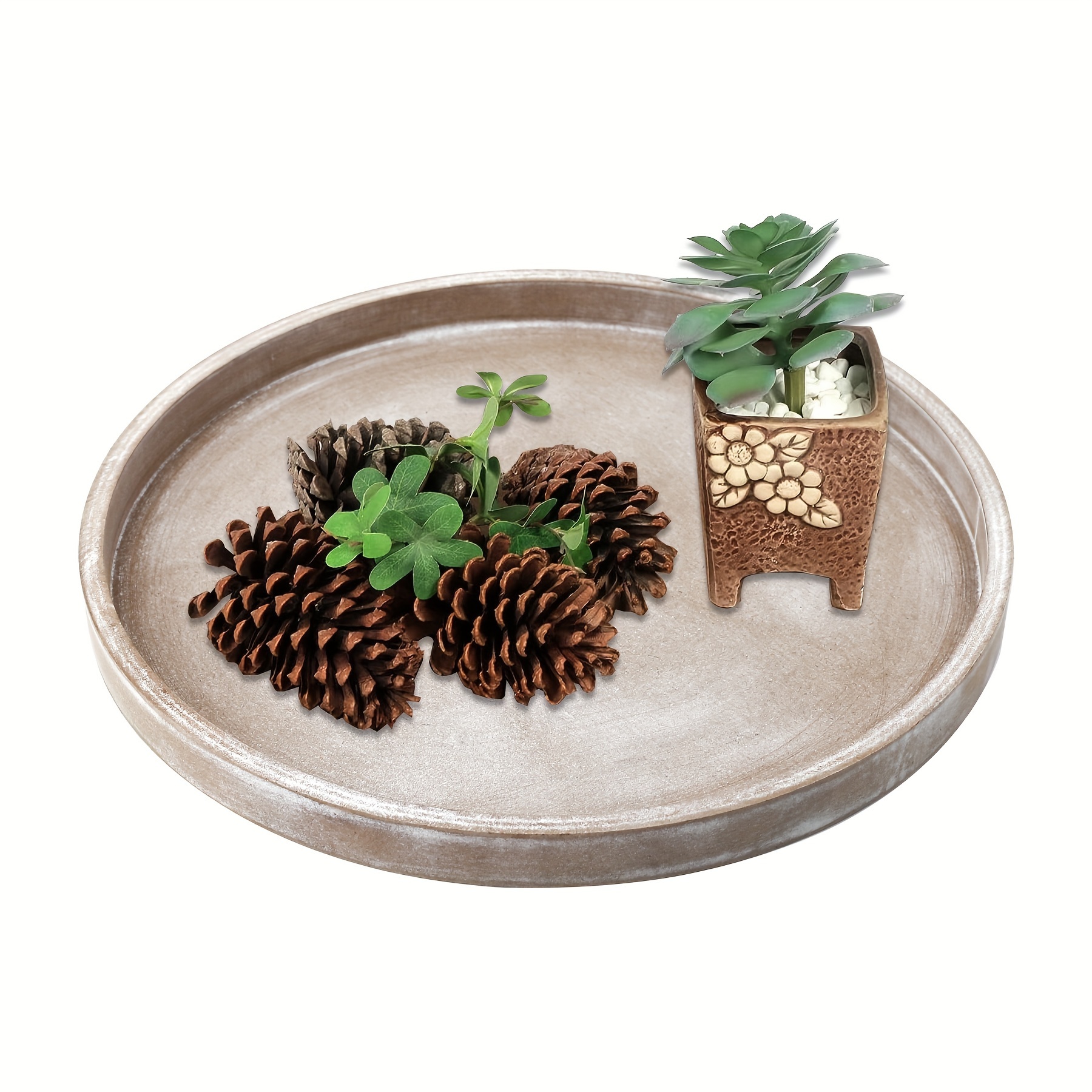 Round Wooden Decorative Tray Rustic Coffee Table Wood Tray - Temu