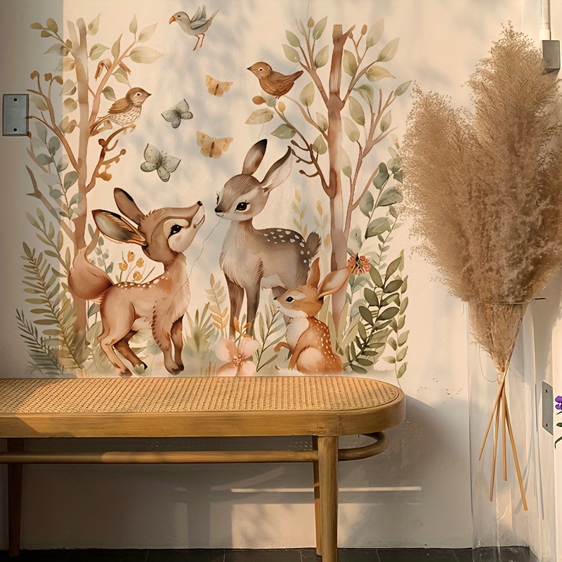 Removable Self-adhesive Wall Stickers Featuring A Forest Deer Design For Decorating Bedrooms, Living Rooms, And Studies, Made Of Pvc