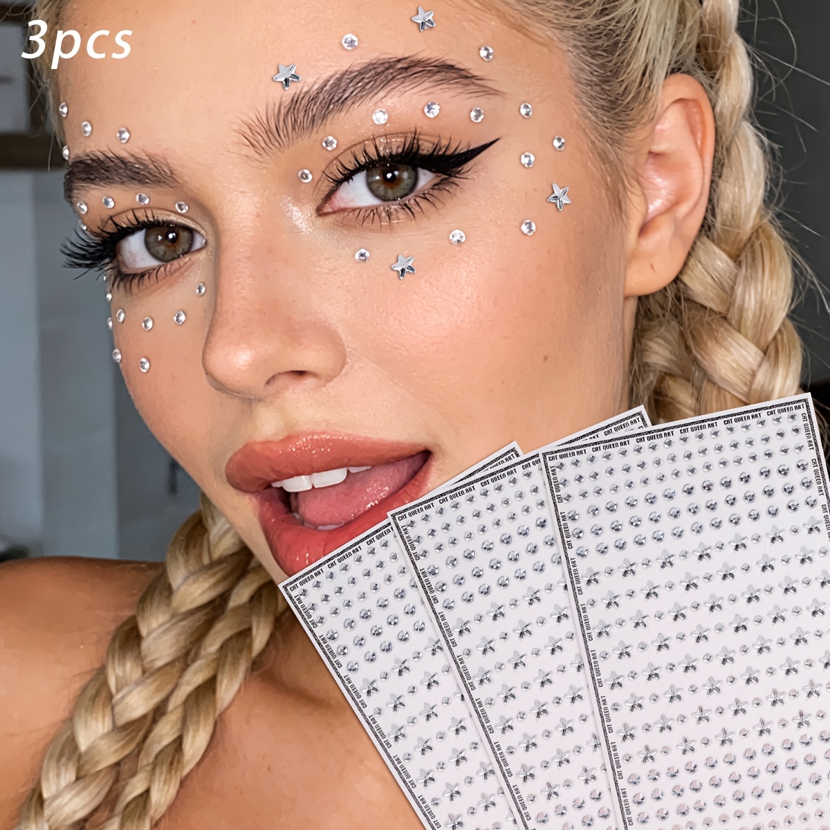 TEMU Silvery Minimalist Y2k Star-shaped Round Small Beads 3d Simulated Rhinestone Pearl Three-dimensional Face Decoration Hair Stickers For