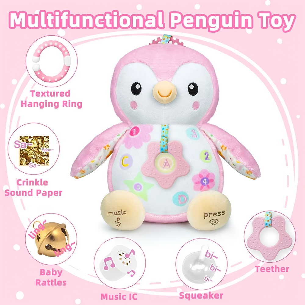 Penguin Baby Plush Toy with Textured Hanging Ring & Crinkle Sound Paper