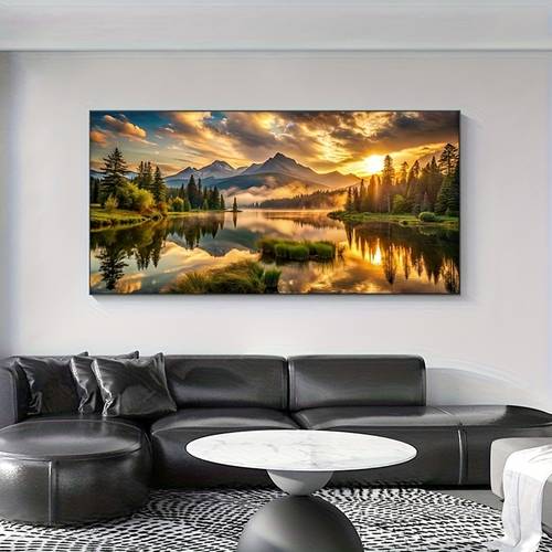 Artikelbild 1 rahmenloser leinwanddruck mit reflektierendem wasser, großes dekoratives poster, für wohnzimmer-wanddekoration, schlafzimmer, esszimmer, bürowände, feiertagsgeschenk, ungerahmt, halloween- weihnachtsdeko