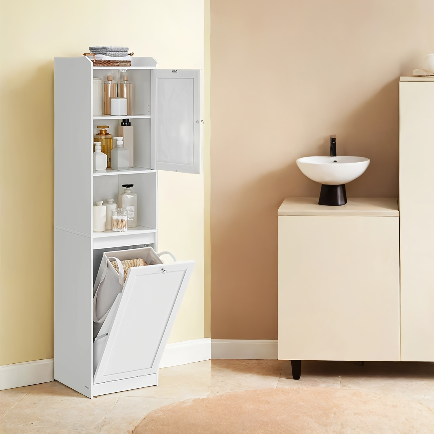 tall bathroom cabinet with laundry basket storage unit removable laundry basket with handles