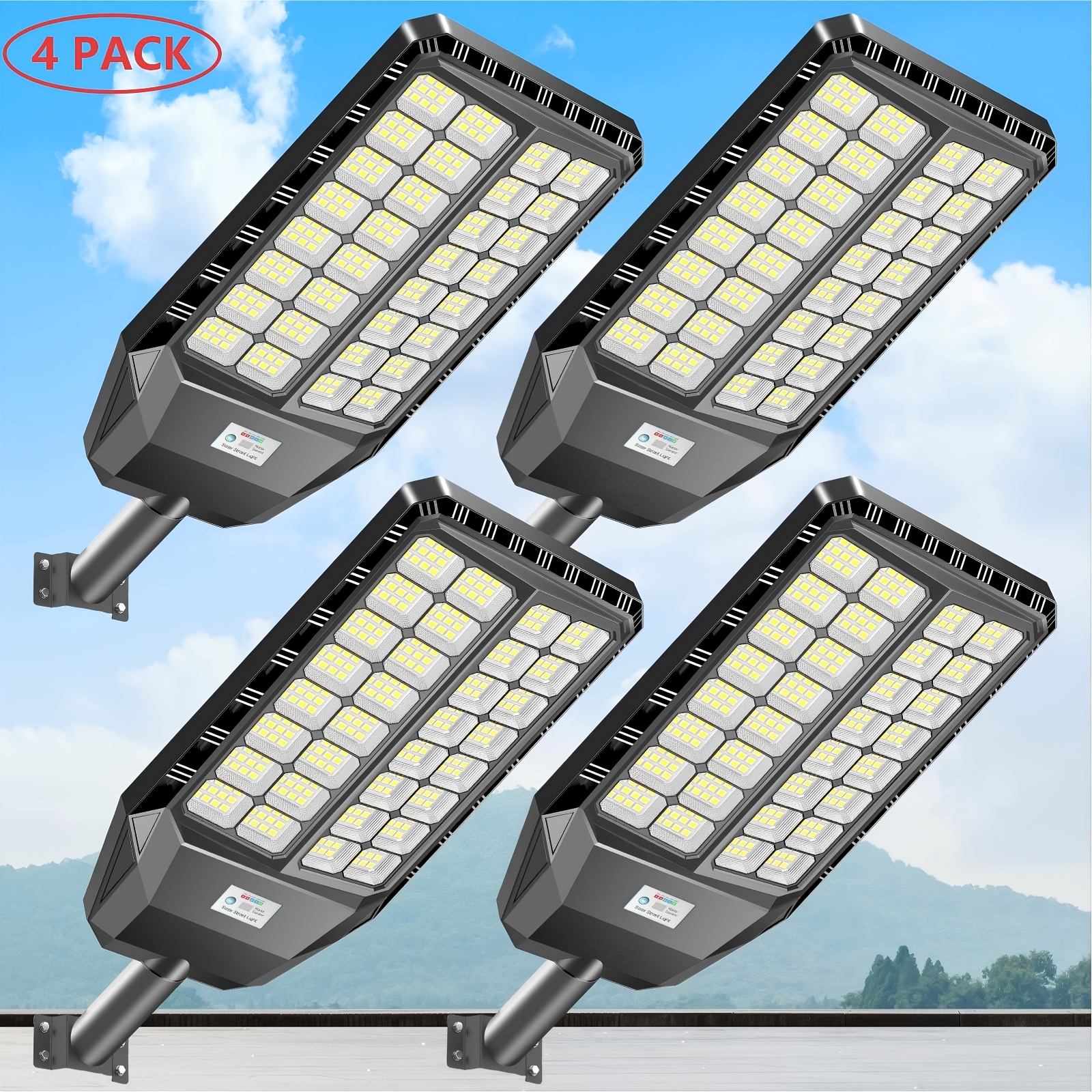 TEMU Lampadaires solaires Adewalk ultra-grands (4 pièces), lampadaire solaire pour extérieur, (12×32 ampoules) lampes solaires avec détecteur de