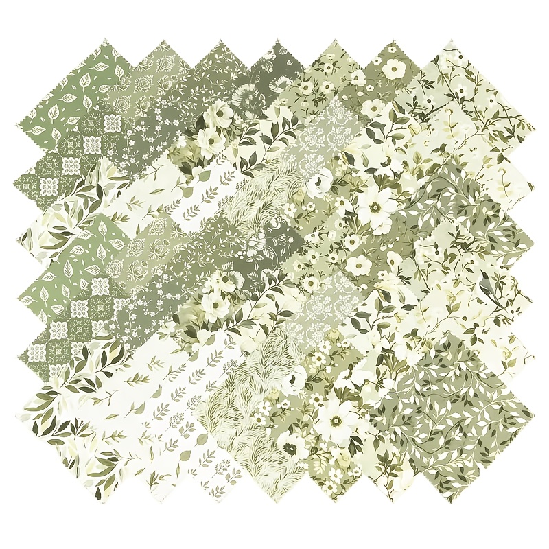 TEMU 42pcs 5-inch Square Sage Layer Cake Fabric - Floral Print Layer Cake Fabric - 5-inch Pre-cut Square Fabric Bundle, Suitable For Sewing, Quilting