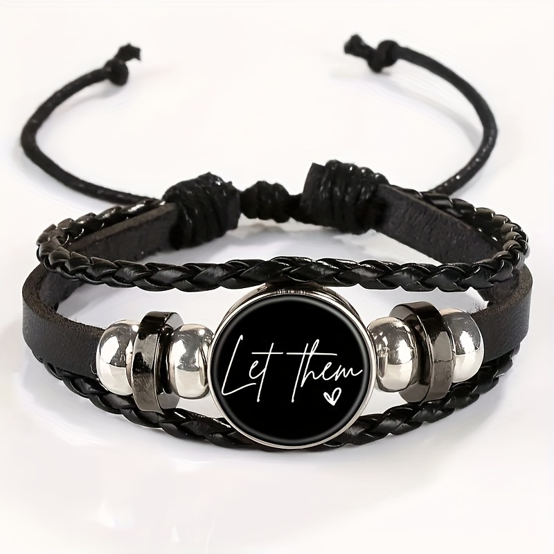 TEMU Adjustable Vintage Bracelet With Retro Easy Statement Necklace Pendant - Stylish Black Faux Leather Wristband For Everyday Wear Or Gift , For