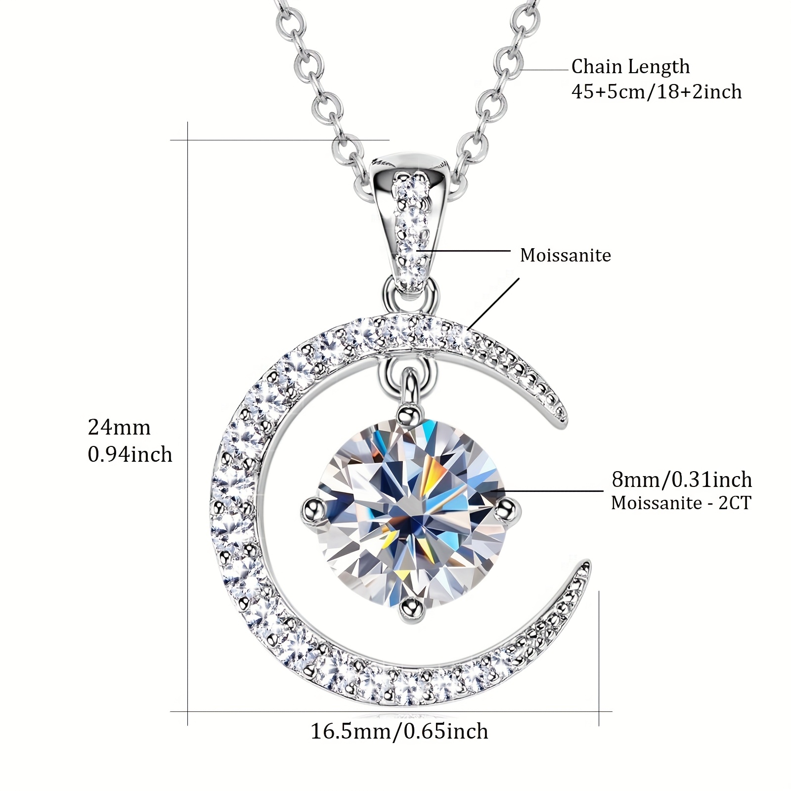 Women's 925 Sterling Silver Moon and Sun Elements Pendant Necklace