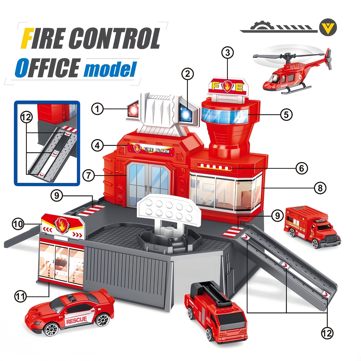 Children's Fire Station Model Toy Set with Vehicles