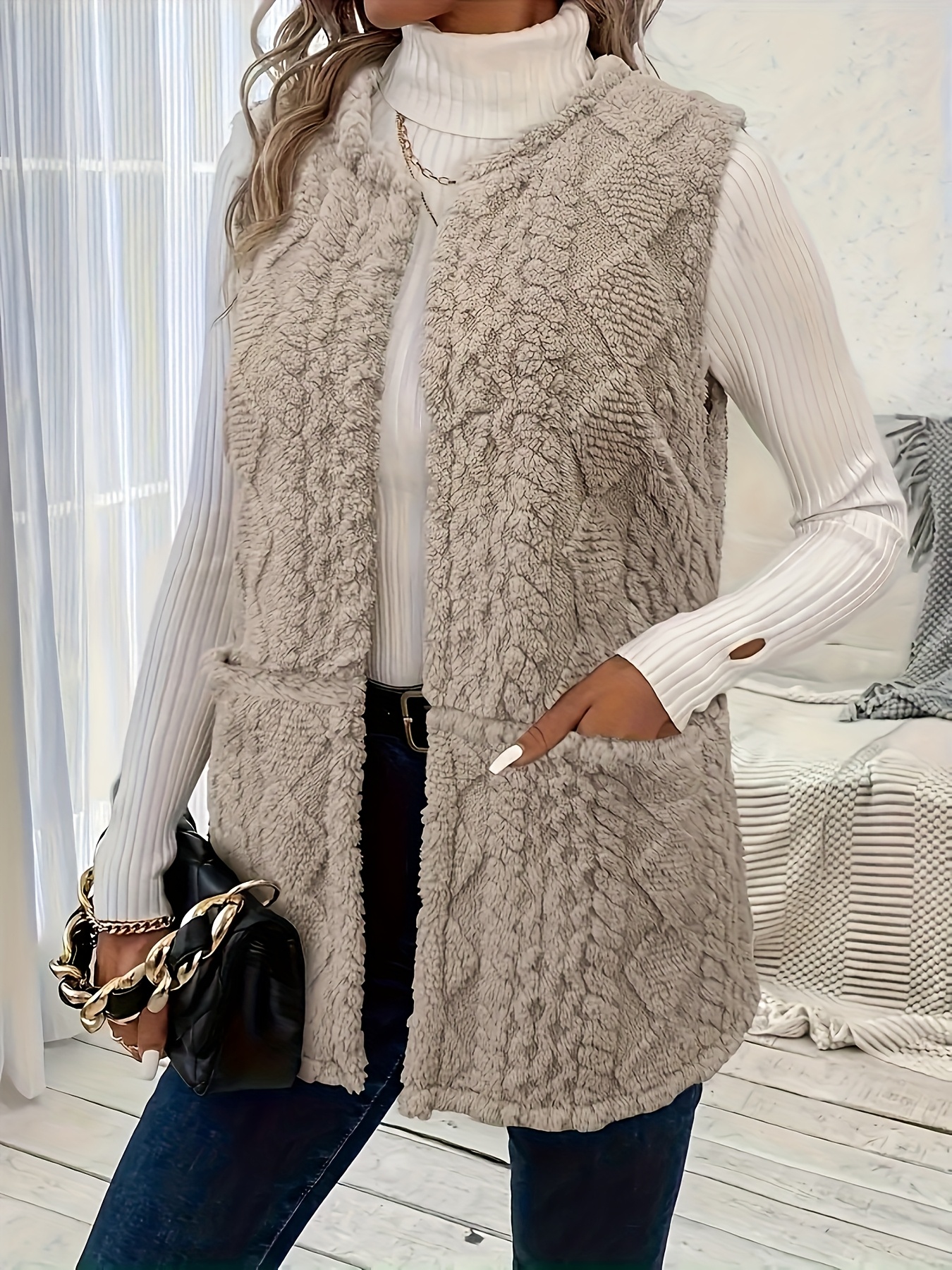 chaleco peluche oso peluche mujer bolsillos Temu Peru