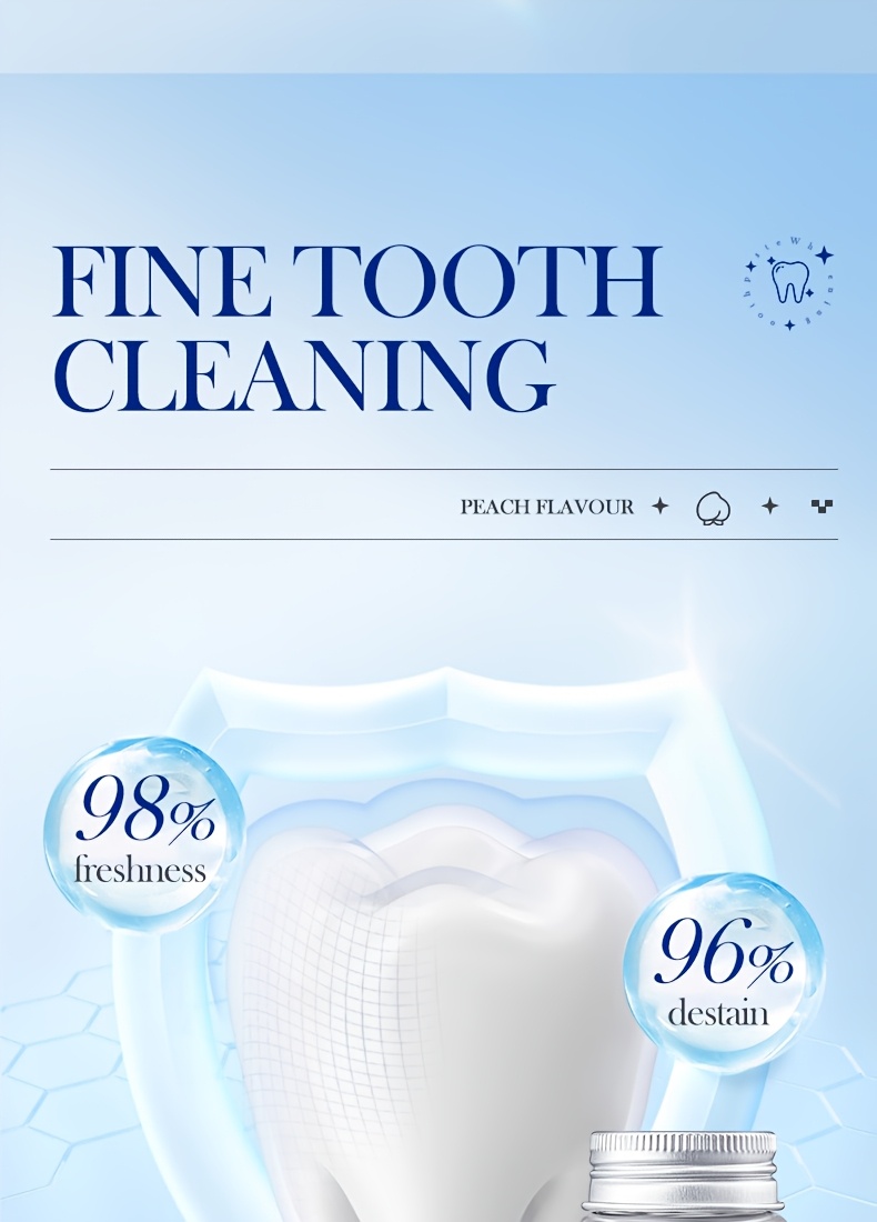 Peach Whitening Solid Toothpaste Tablets. Fresh breath, clean the mouth, and remove tooth stains by using this product. Brighten teeth.