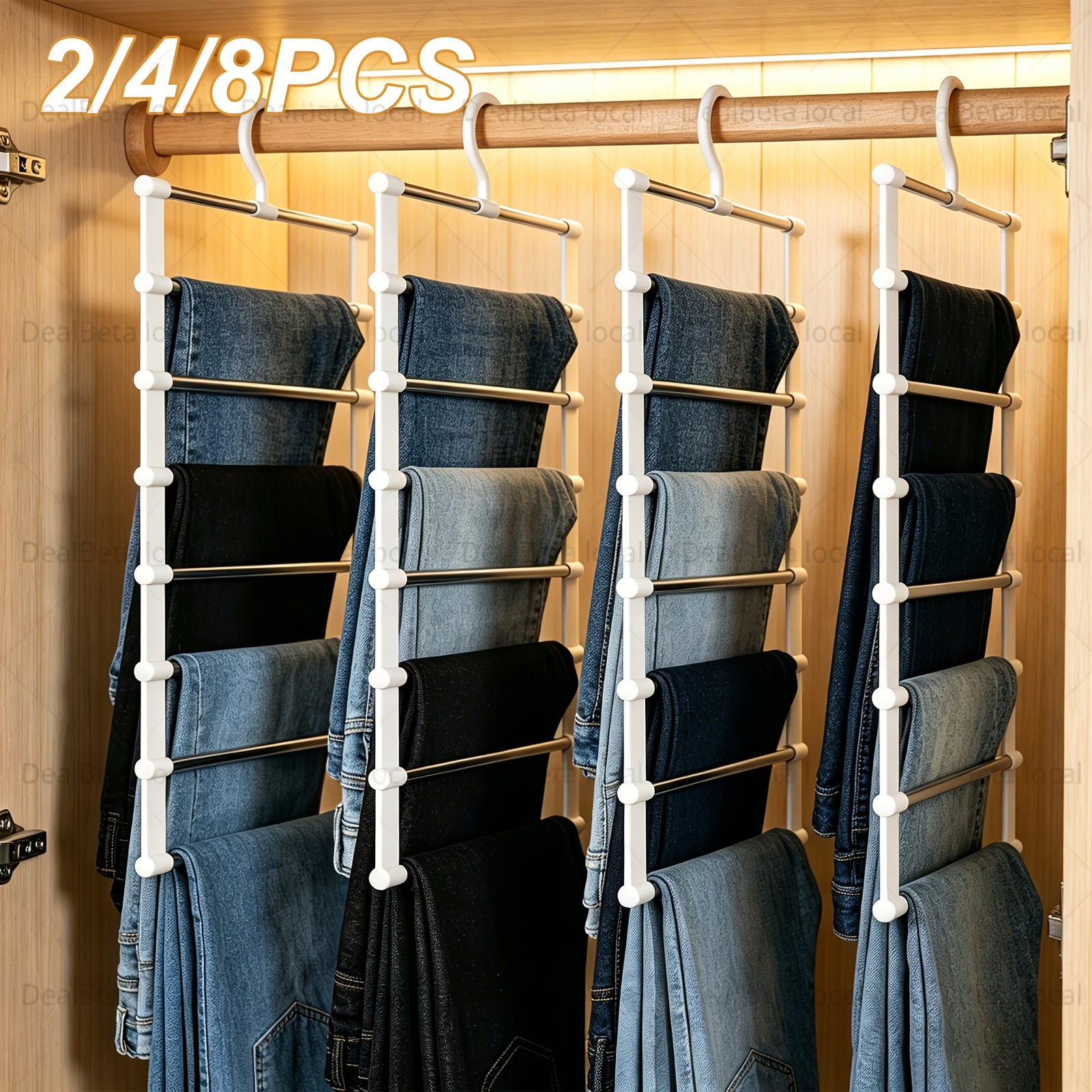 2 4 8pcs foldable multi layer pants hanger stainless steel non slip closet organizer for jeans leggings scarves space saving clothes rack