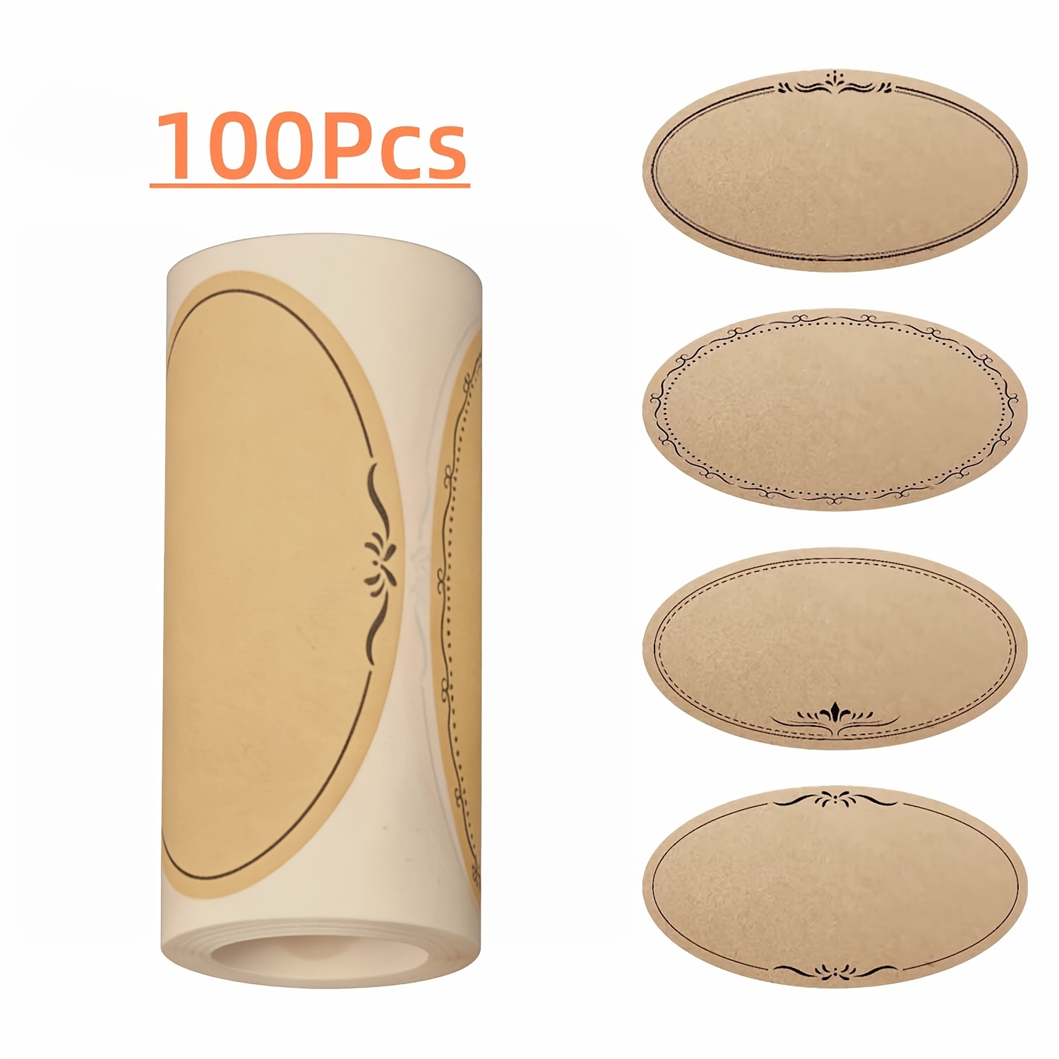 E-shop 100/200 Blatt Etikettenrollen (6,35 x 3,56 cm) - Elegante beigefarbene und braune Kraftpapier-Klebeetiketten, wasserfest und