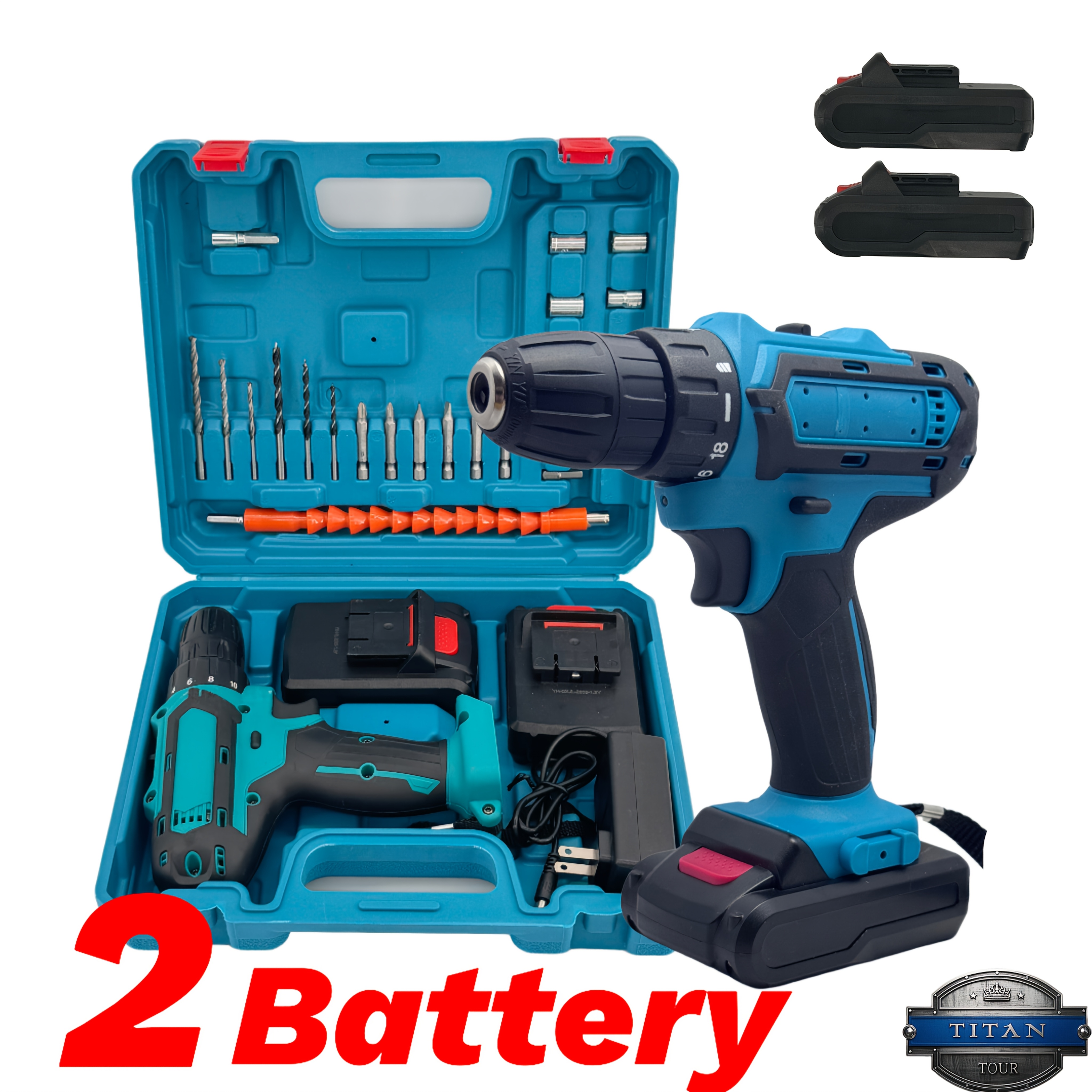 TEMU Kit combiné clé à et perceuse balais 21V (2 batteries 1200Mah et chargeur rapide) pour l'amélioration de l'habitat | 18+1 réglages de couple |