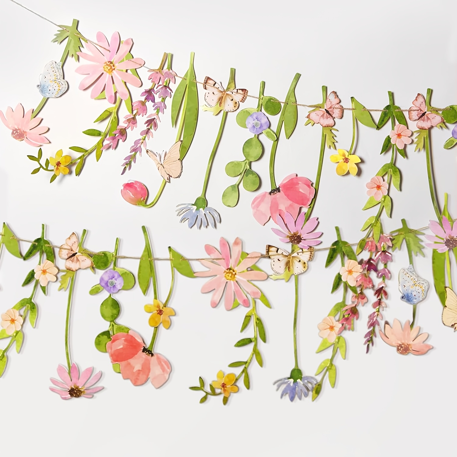 TEMU 1set Watercolor Garland, Hanging Floral Leaf Paper Banner, Party Decor Supplies, Indoor Outdoor Wall Hanging Decor, Floral Theme Party Photo