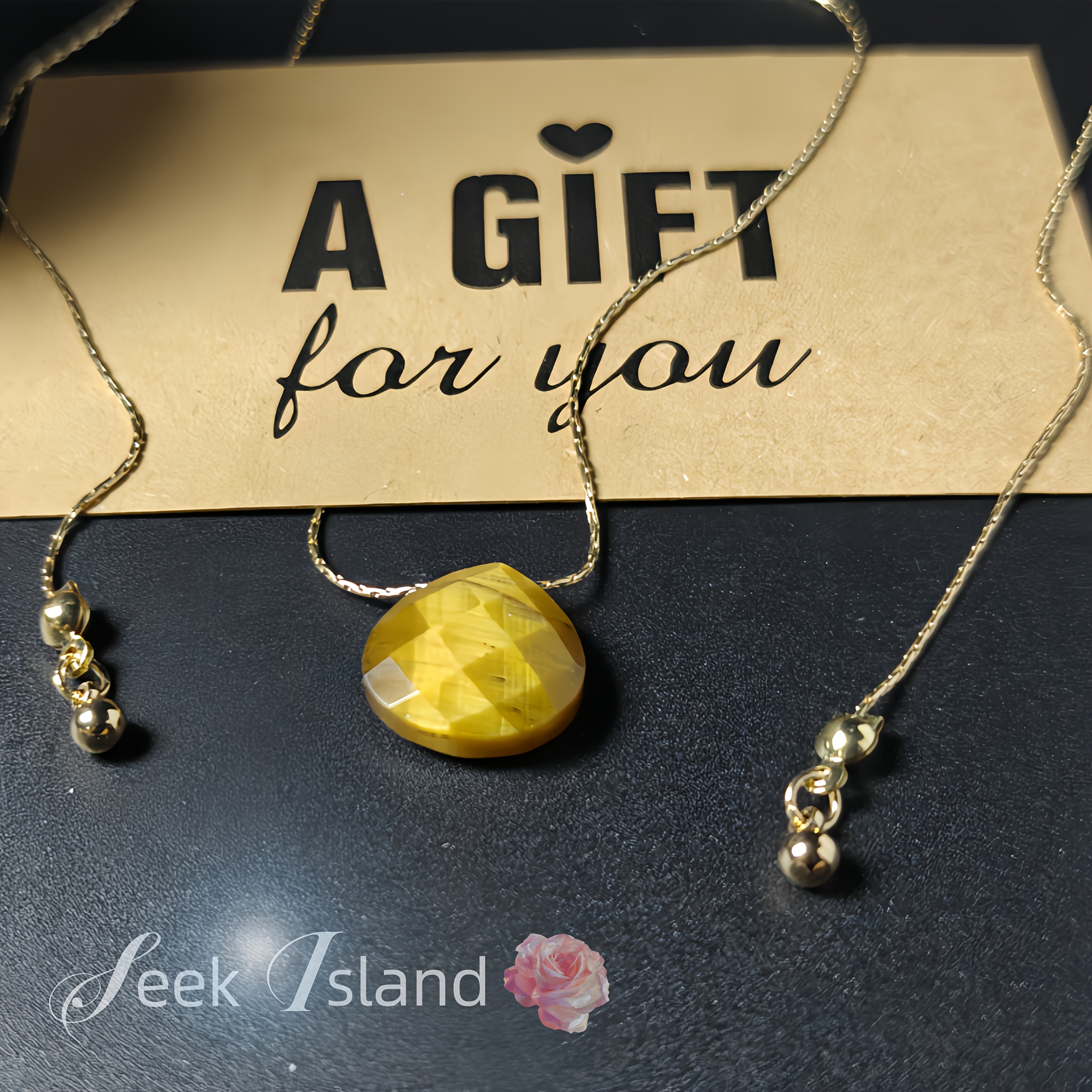 Adjustable Tiger's Eye Necklace with Diamond Cut Drop Pendant