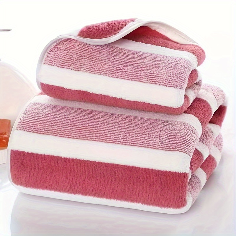 TEMU 2pcs -soft Striped Towels - Dry, Absorbent Bath & Towels Hair Types, -free Polyester