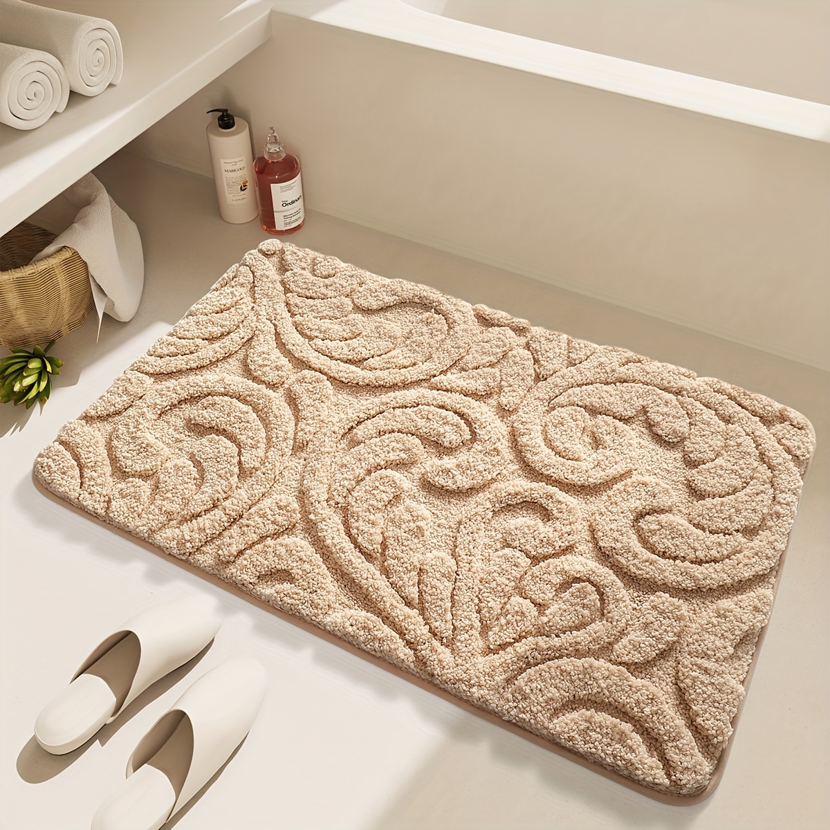1pc Bathroom Rug Mat, Leaf Design Bath Rug, Extra Soft Absorbent Premium Bath Rug, Non-Slip Comfortable Bath Mat for Bathroom Floor, Sink, Bathtub, Shower Room, Christmas Decoration Christmas Gift