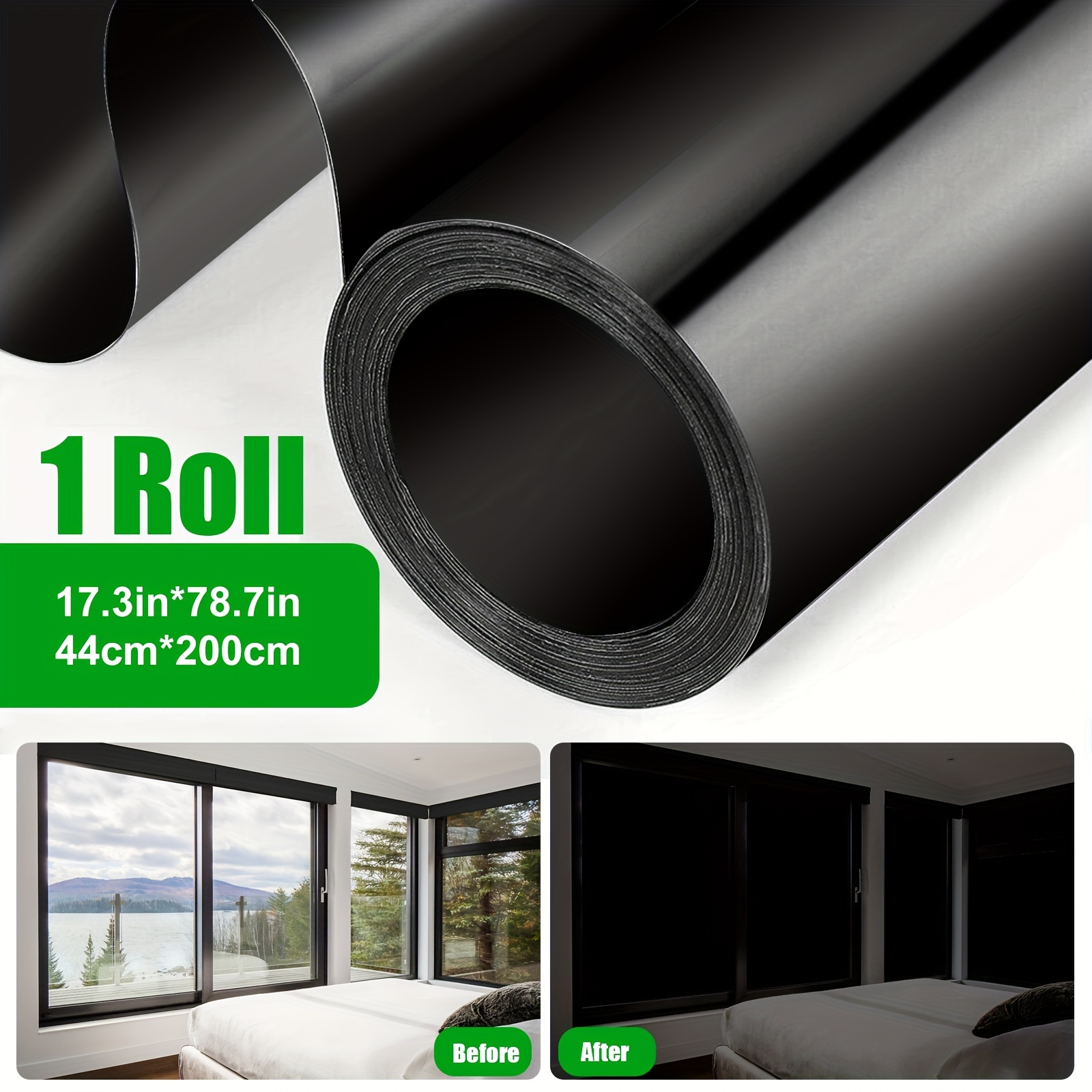 

1 Roll Of Window Film 100% Light Blocking Room Darkening Static Cling Cover, Sun Protection Anti Film Black