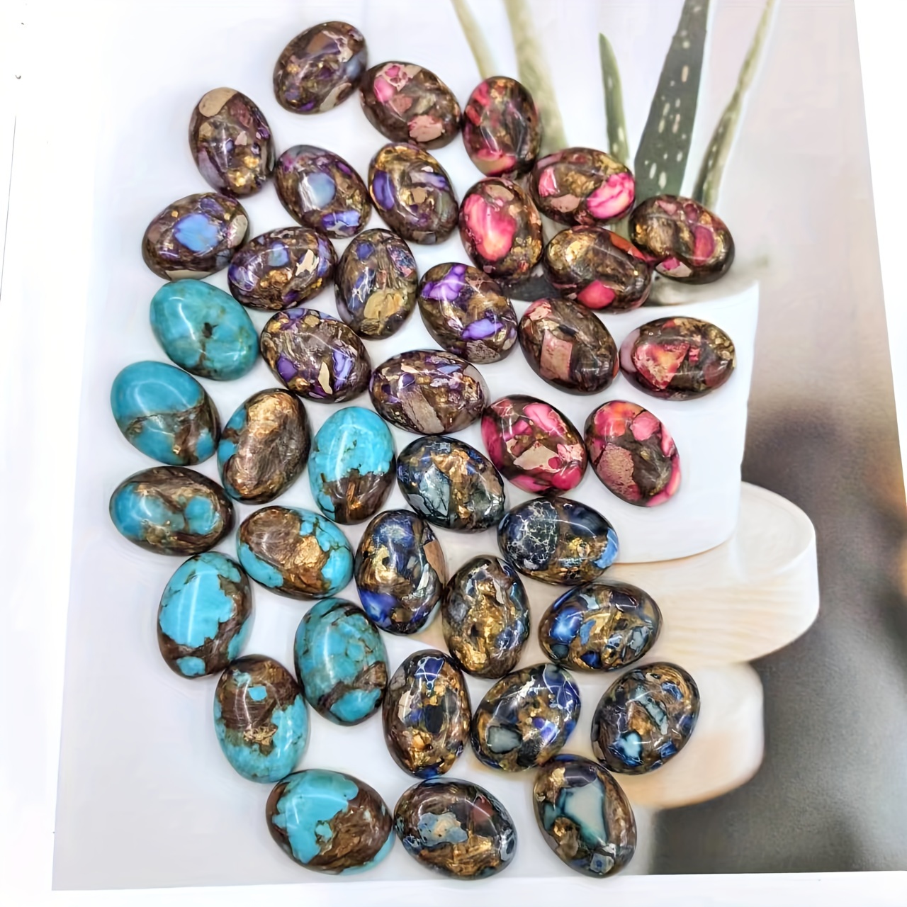 

1 Box 10pcs Bohemian Natural Oval Stone For Diy Jewelry Making, Decoration