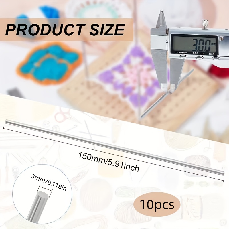 10pcs Of 5.9-inch Stainless Steel Rods, Pins Are Designed For Crochet Blocking Boards And Knitting Supplies, Featuring A Diameter Of 3mm