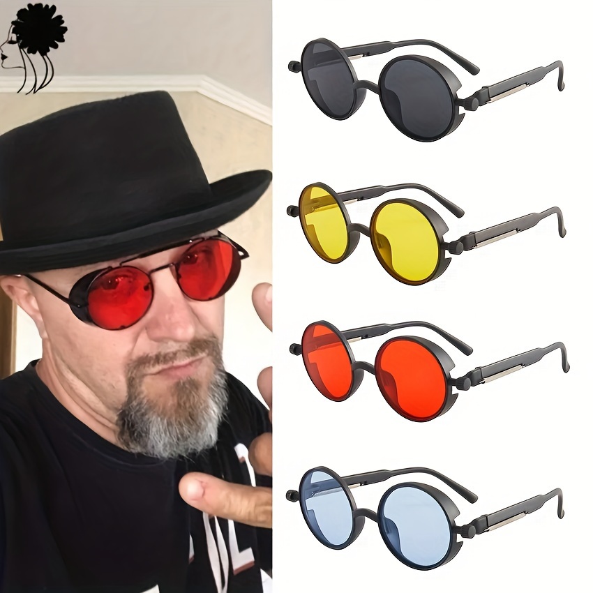 

1pc Men & Women Fashion Round Glasses, Vintage Fashion Glasses, Steampunk Style Fashion Glasses, Photo Decoration Plastic Fashion Glasses