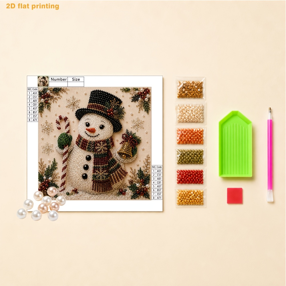 TEMU Christmas Pearl Art Kit - 11.8 X 11.8in (christmas Snowman); Includes Round Pearls, Clear Symbols, A Full Set Of Tools, And Spare Pearls.