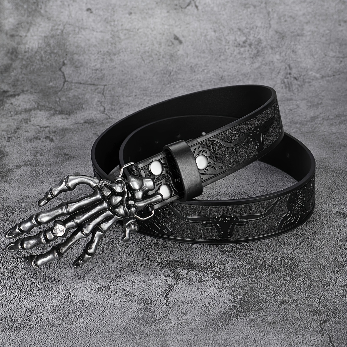 Skull Print Faux Leather Belt Caramel