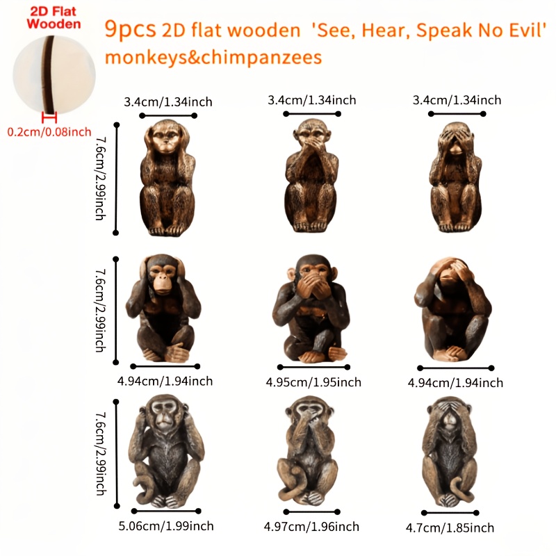 TEMU 9pcs Set Cute Wooden 2d Monkey Stickers Multi-functional Magnetic Fridge Whiteboard Stickers Kitchen Office Decoration