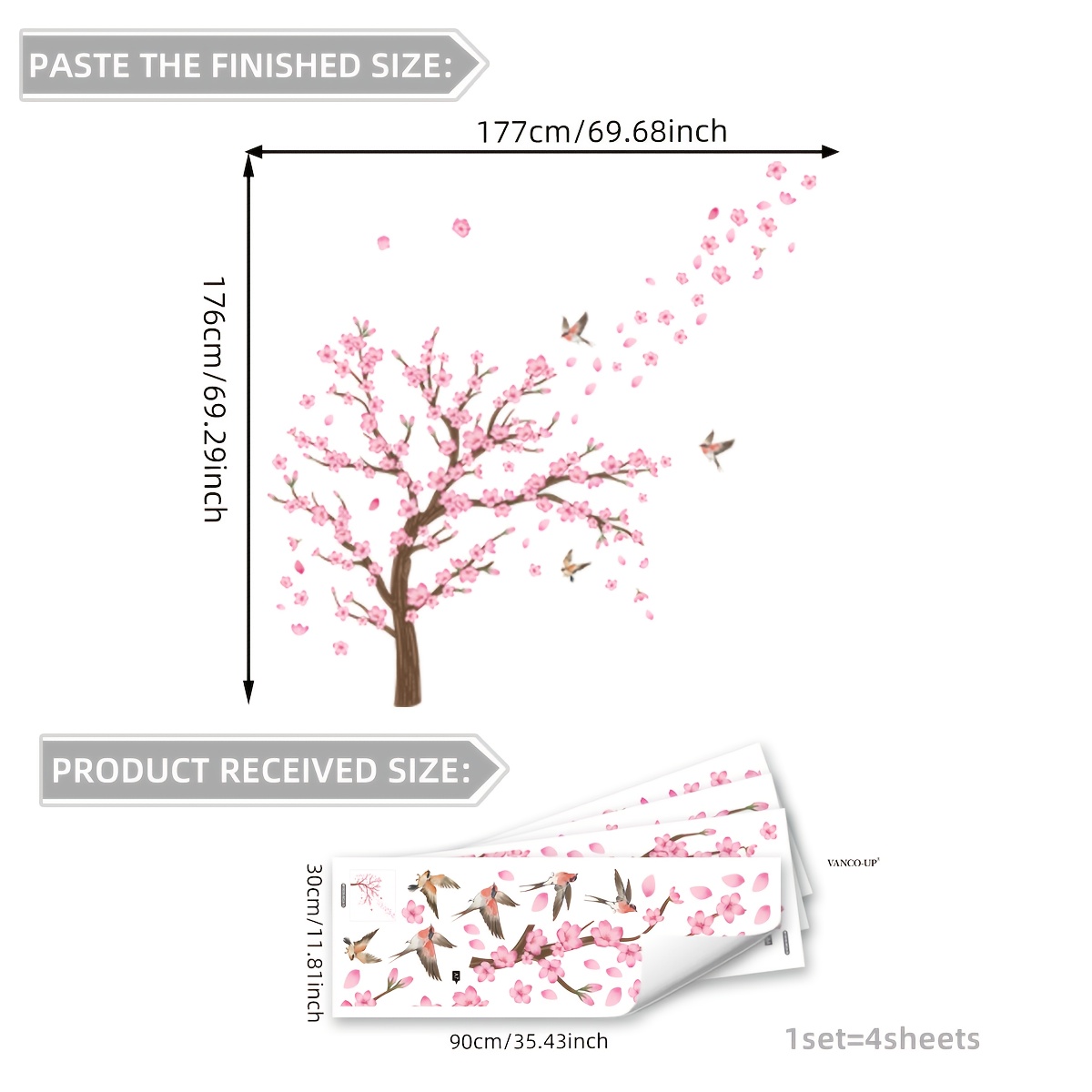 Image of A Set Of 4 Tree Swallow Wall Stickers Home Decoration Stickers Self-adhesive M19036-nc