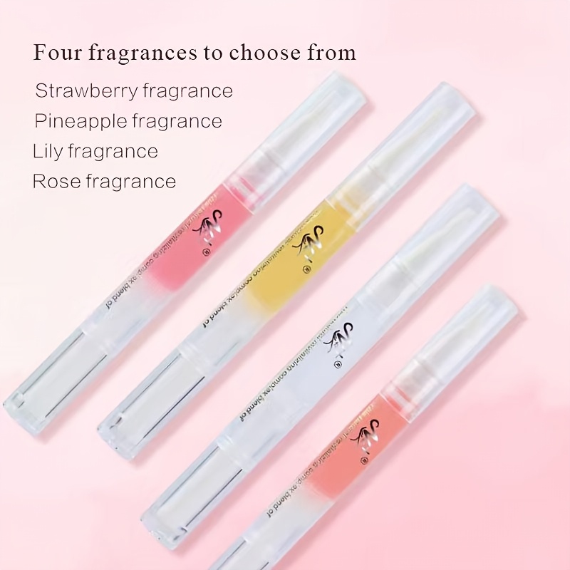 TEMU 4pcs Cuticle Oil Pens Suitable For Nail Care With Soft Brush & 4 Scents (strawberry/pineapple/lily/rose) - Hydrating Manicure, Cuticle Oil For
