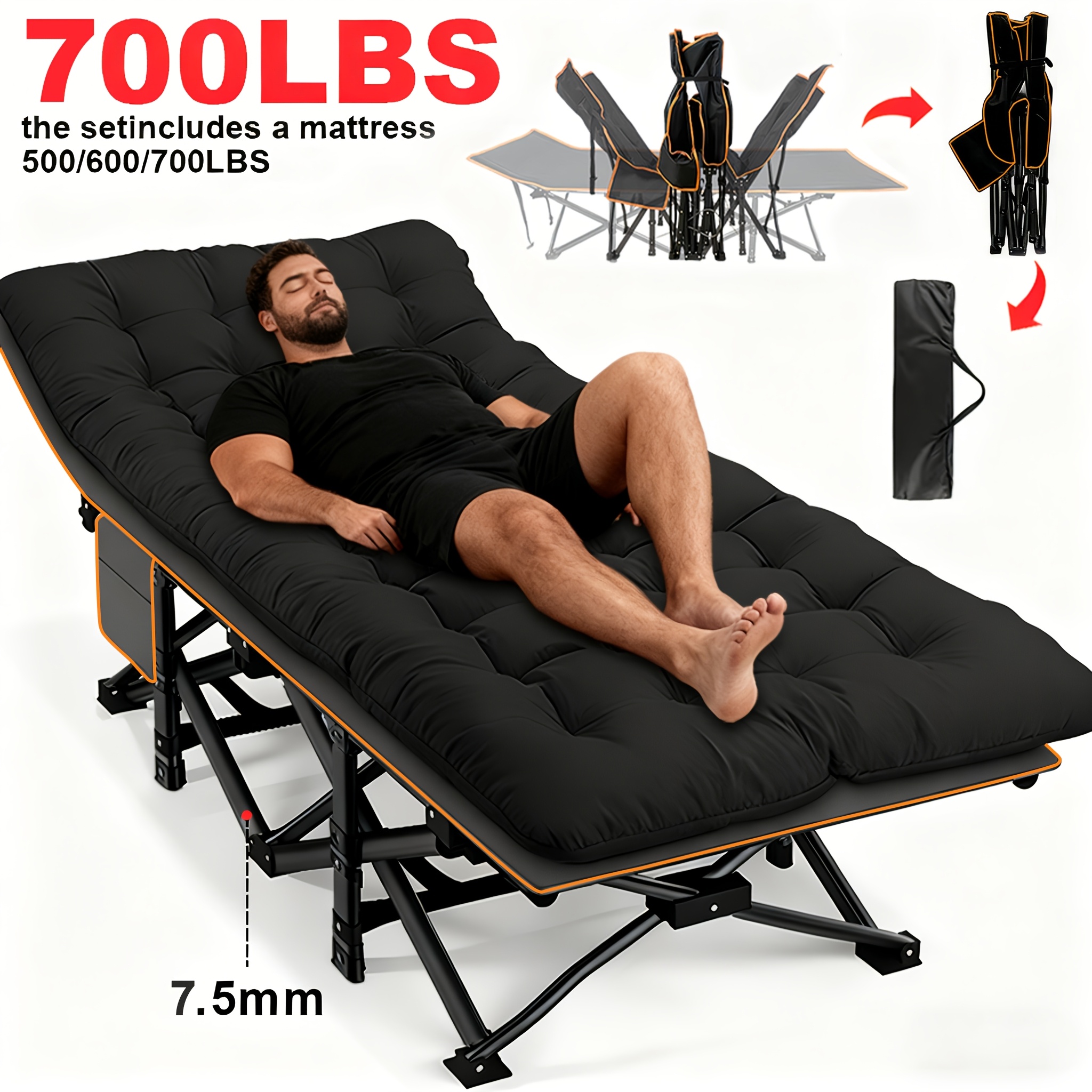 500 600 700 lbs extra large and thickened folding bed with mattress without mattress is   camping bed portable guest bed   with a sturdy frame ideal patio sofa camping bed   foldable bed