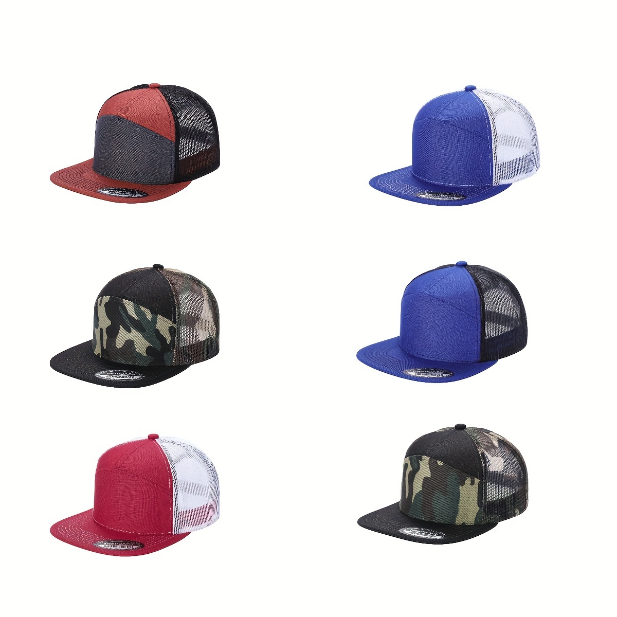 

6pcs Men's Baseball Caps In Assorted Colors (red, Blue, Black, Camo) - Lightweight Polyester With Classic Stitching, Pvc For Street & Field Style