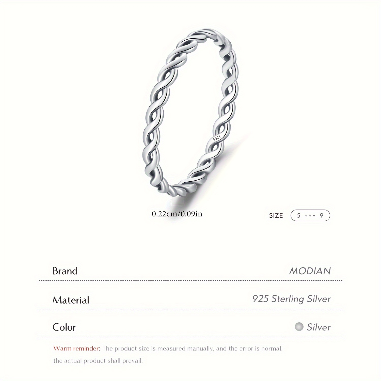 Women's Stacking Pure Silver Line Twist Ring