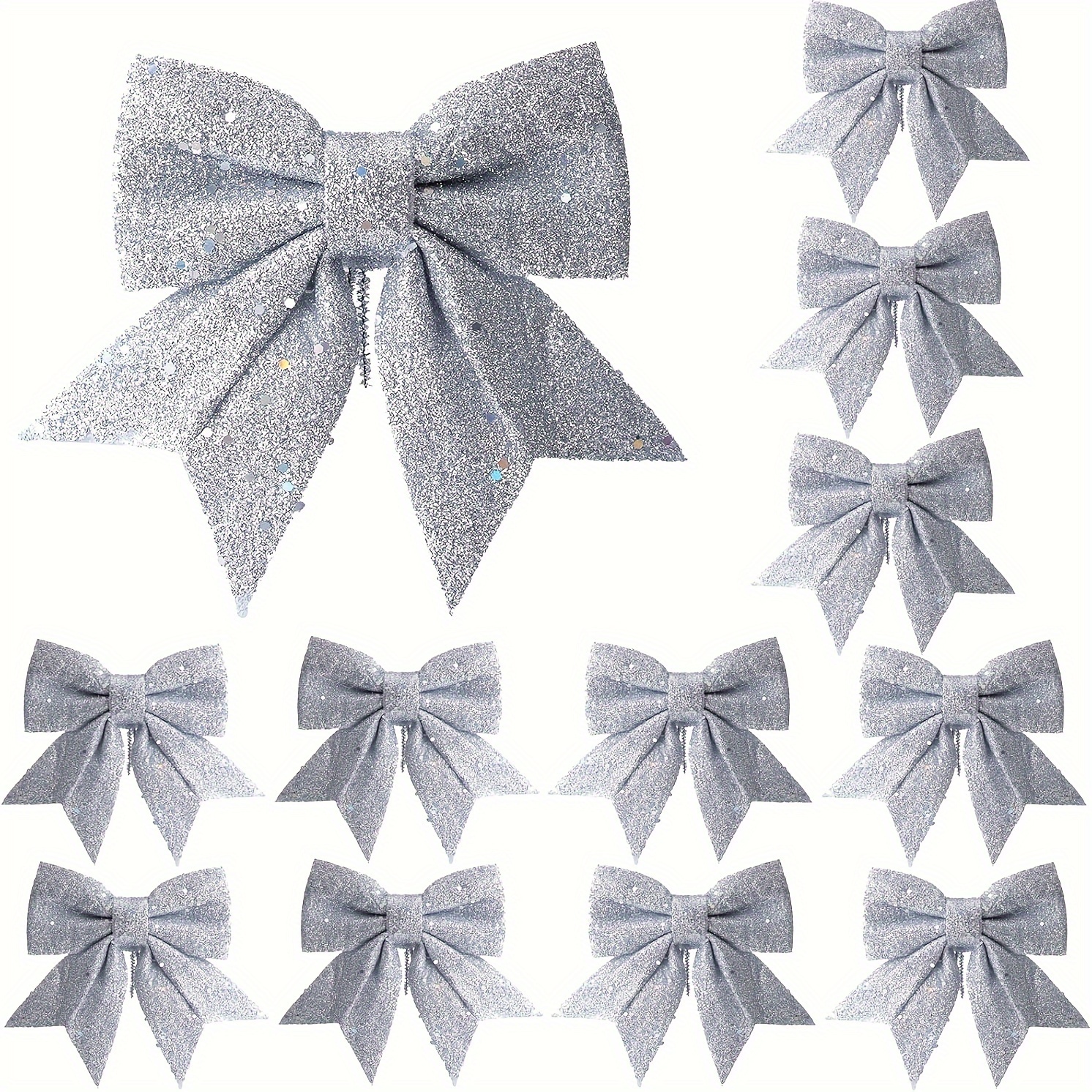 

Christmas Sparkle Bow Set - 12 Pack, Glittery Silver Bows For Christmas Tree, Wreath And Holiday Gift Decorations, Non-electric, Festive Seasonal Ornaments For Home And Party Decor