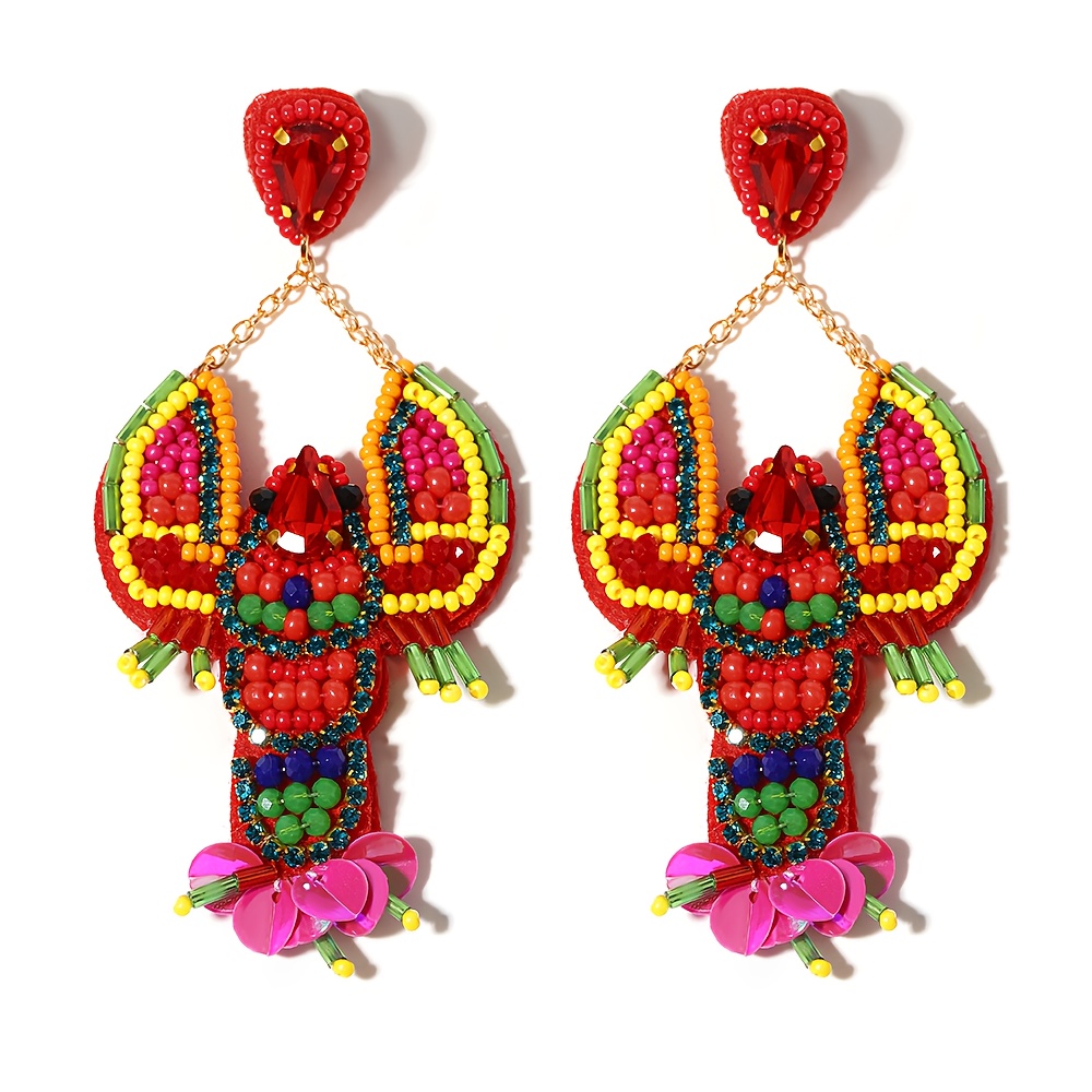 E-shop 2-teiliges Set Bohemia Weave Krebsanhänger Ohrringe Damen Mode Ozean-Stil Tropfenohrringe Sommer Strandurlaub Ohrschmuck Herren Schmuckset