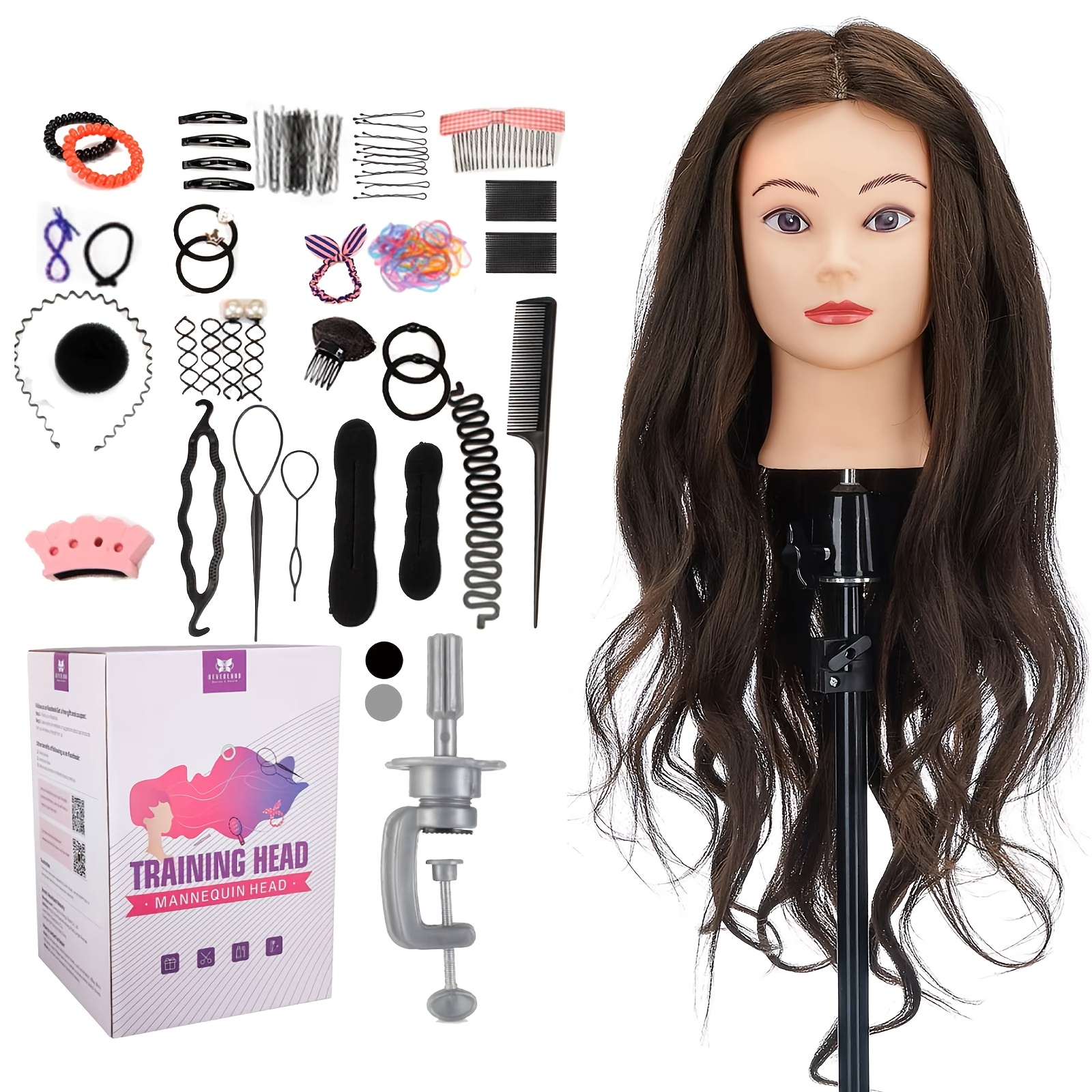 Image of Neverland Mannequin Head With 24 Inch Black Hair Hairstyle Doll Training Head Hairdressing Hairstyles Styling With Braiding Hair Set And Mini Tripod