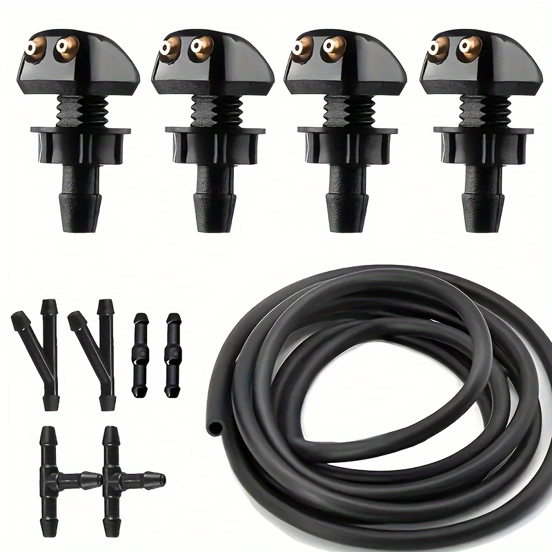 

11pcs Universal Car Windshield Nozzle Kit - 78.74 Hose, 6 , 4 Double- Nozzles - Universal Compatible