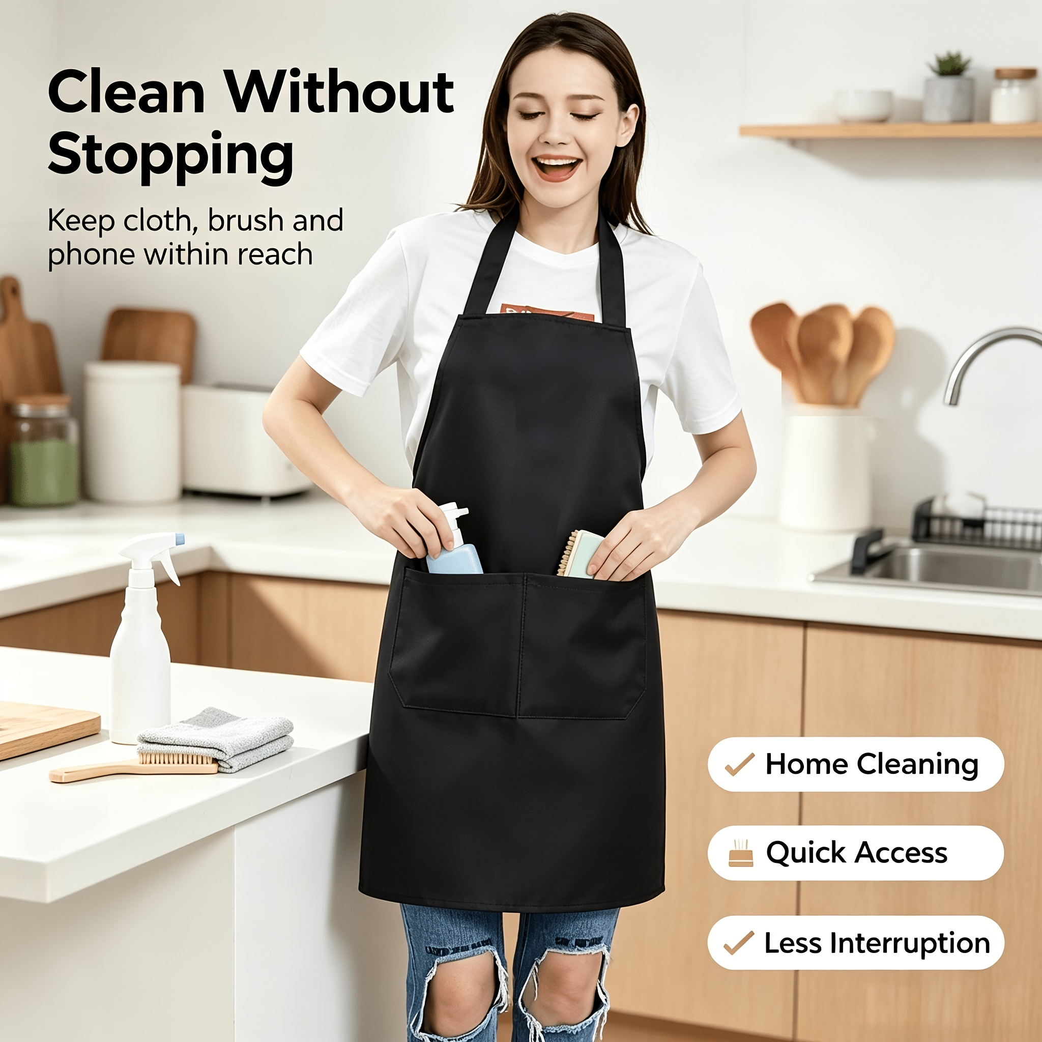 4pcs Solid Color Durable Polyester Aprons